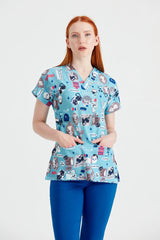 Cats Turquoise - Women - Blouse Elastane with Print