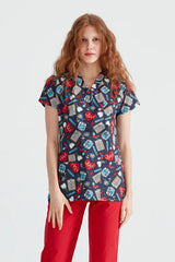 Hearts Blue Cardio - Women - Blouse Elastane with Print