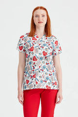 Hearts Cardio White - Women - Blouse Elastane with Print