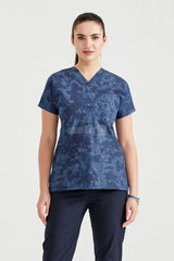 Navy Blue Camouflage - Women - Blouse Elastane with Print