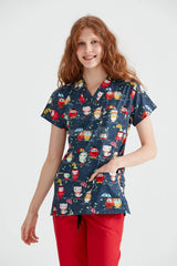 Navy Blue Owl - Women - Blouse with Print