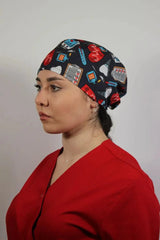 Navy Blue Unisex Medical Cap – Surgical Hat with Hearts Print