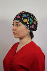 Black Unisex Medical Cap – Surgical Hat with Dinosaurs Print