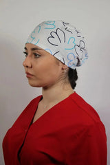White Unisex Medical Cap – Surgical Hat with Hearts Print