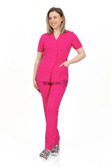 Fuchsia - Women - Belted Scrub Set Elastane