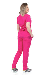 Fuchsia - Women - Belted Scrub Set Elastane