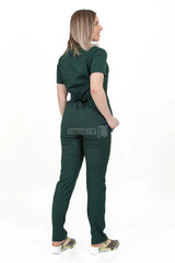 Khaki Green - Women - Belted Scrub Set Elastane