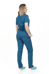 Petrol Blue - Women - Belted Scrub Set Elastane