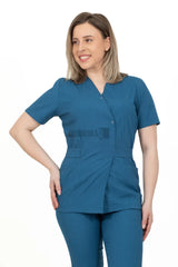 Petrol Blue - Women - Belted Scrub Set Elastane