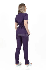 Purple - Women - Belted Scrub Set Elastane