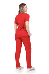 Red - Women - Belted Scrub Set Elastane