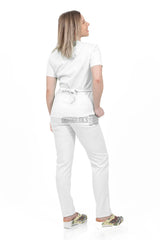 White - Women - Belted Scrub Set Elastane