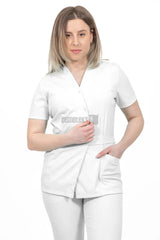 White - Women - Belted Scrub Set Elastane