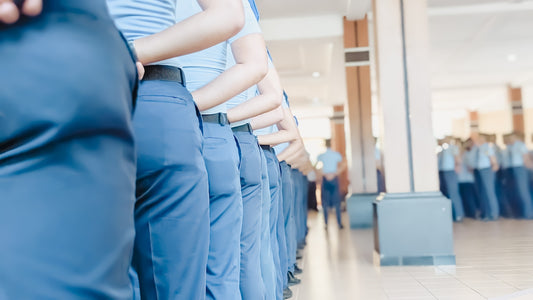 a group of people standing in a line
