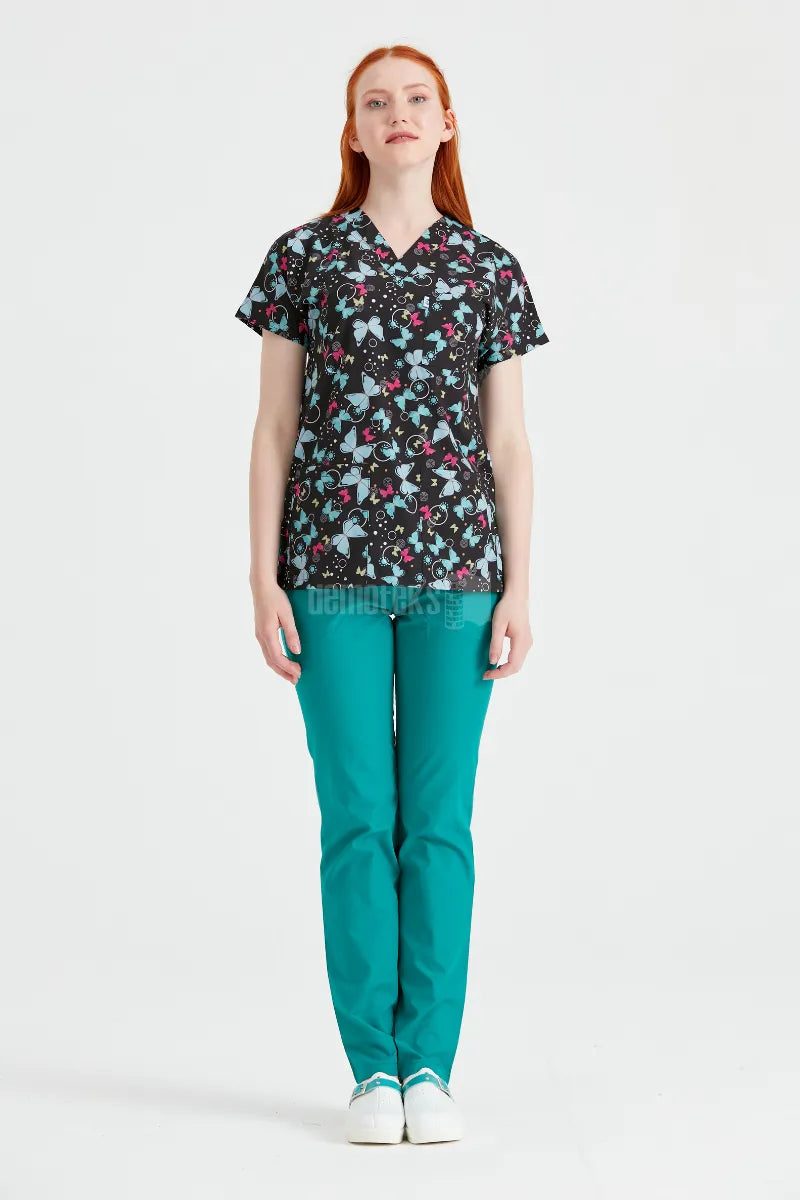 Butterfly Turquoise - Women - Blouse Elastane with Print